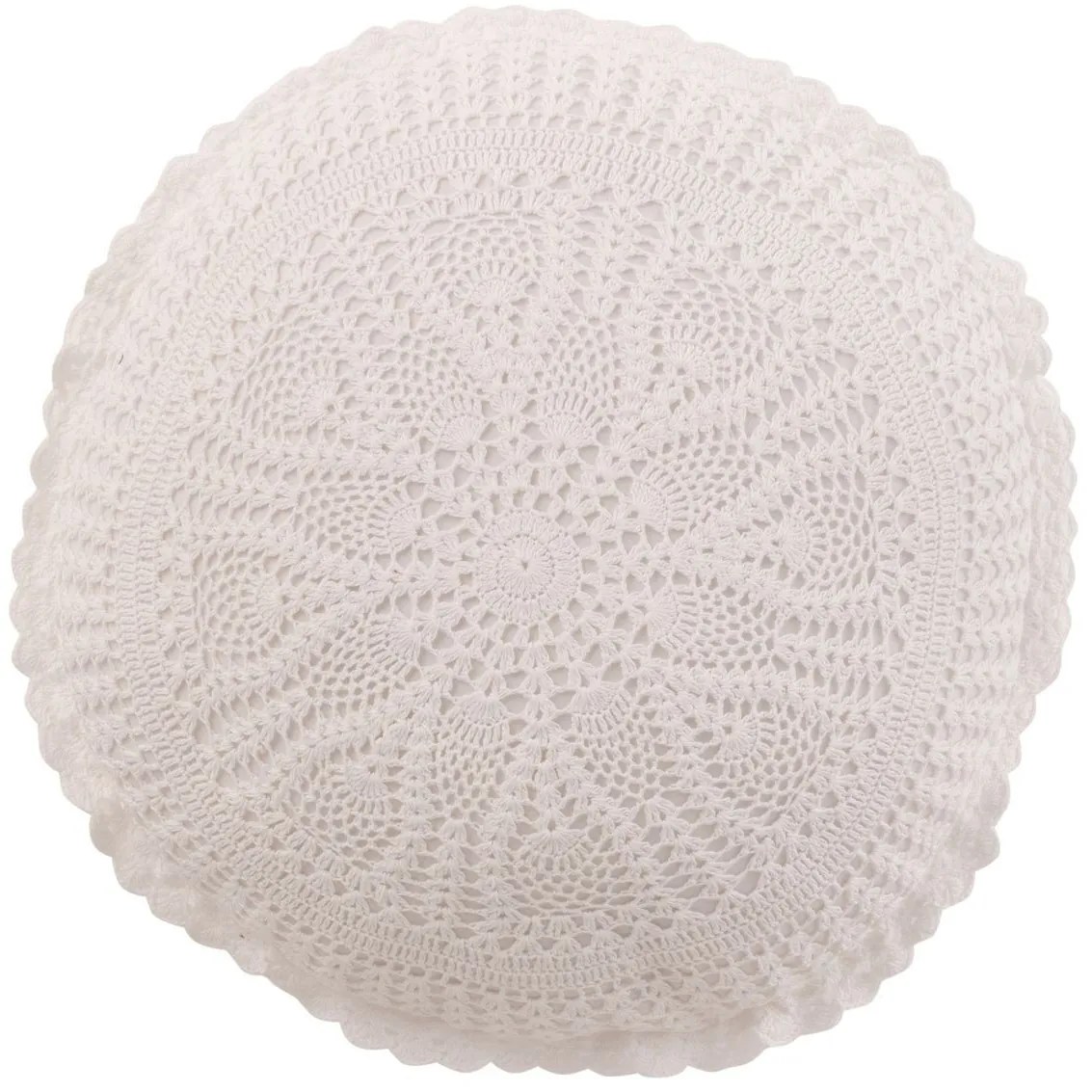 Biely bavlnený okrúhly vankúš s čipkou Lace white - Ø 39*12cm