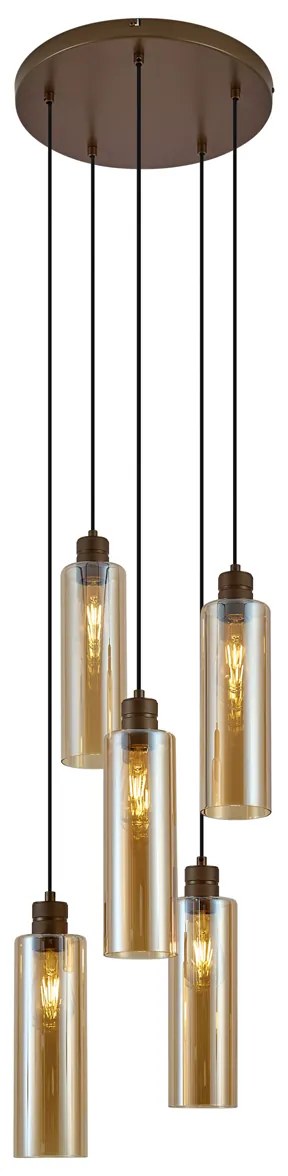 Hotelová elegantná závesná lampa tmavý bronz s jantárovým sklom 5-svetiel - Stavelot