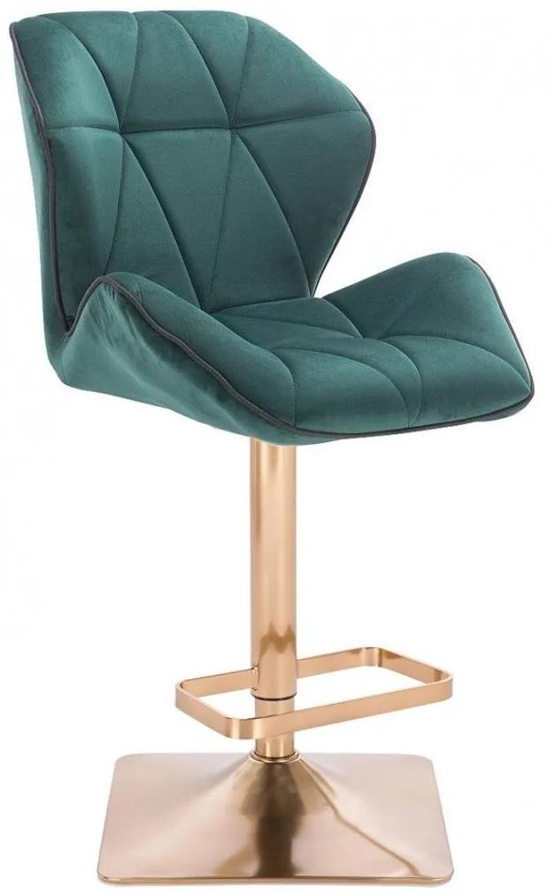 LuxuryForm DESIGN Barová stolička MILANO MAX VELUR na zlatej hranatej podstave - zelená