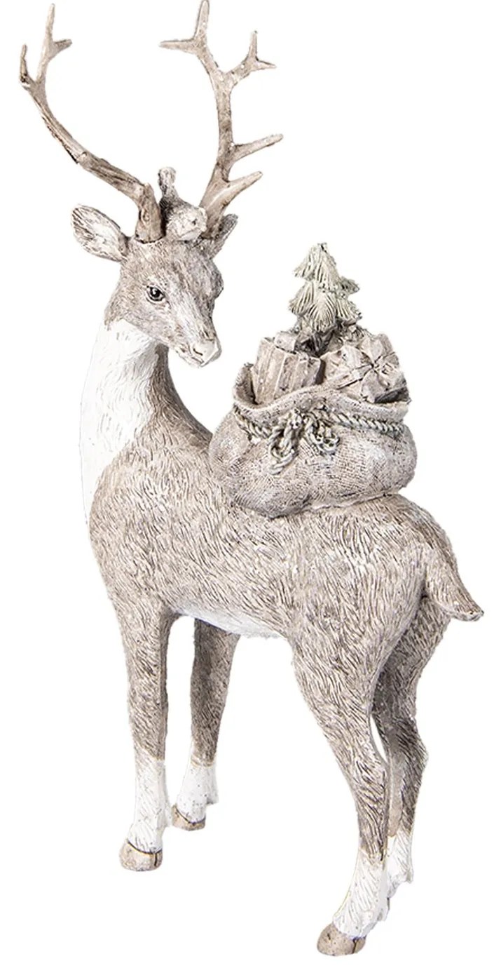 Strieborno biela dekoratívne soška jeleňa s darčekmi - 15 * 9 * 26 cm