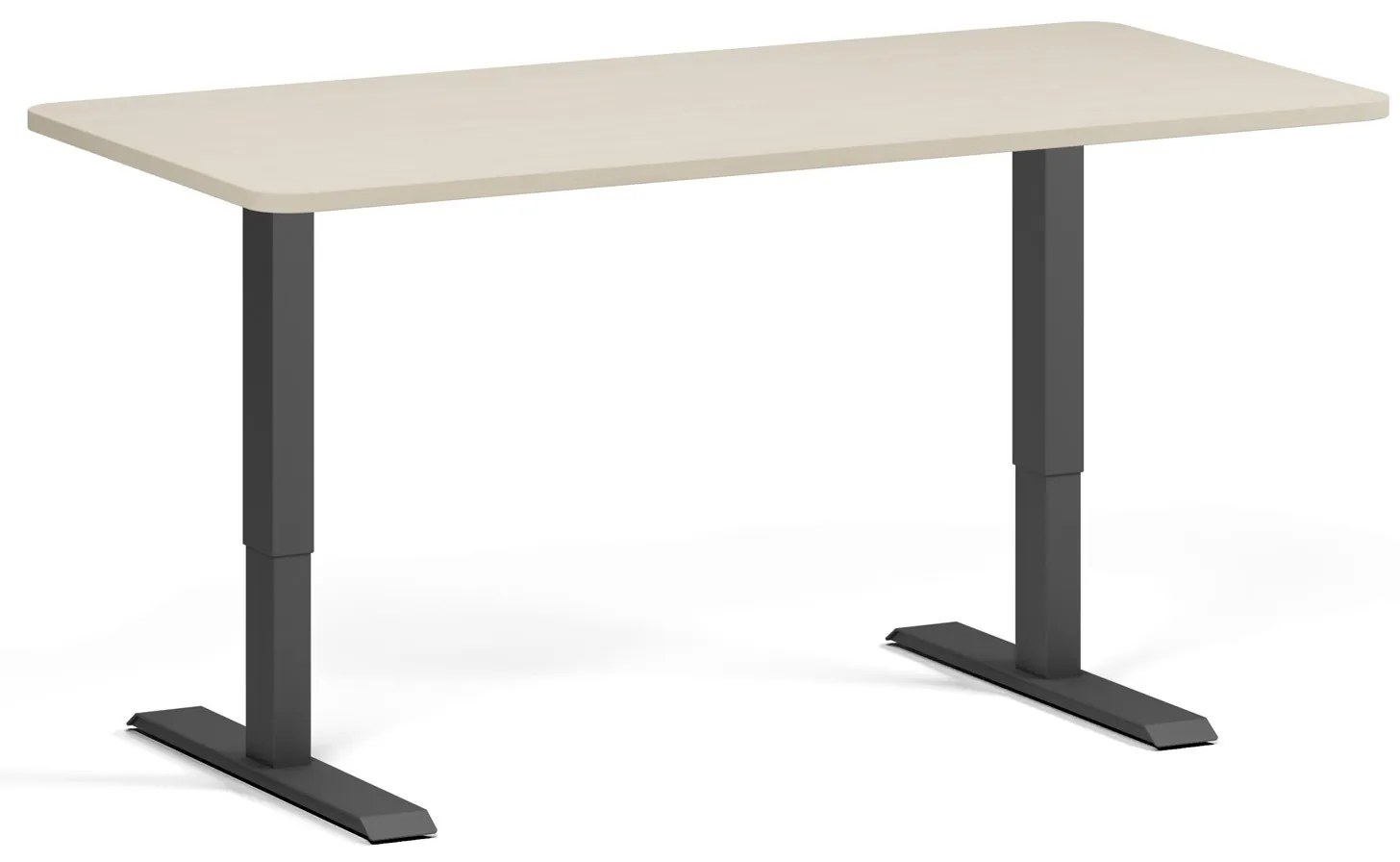 Výškovo nastaviteľný stôl, 160x80 cm, 1 motor, zaoblené rohy, čierna podnož, breza