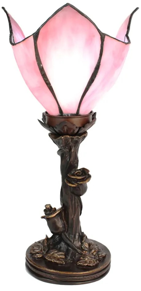 Stolná lampa Tiffany Flower Pink - Ø 18*32 cm E14/max 1*25W