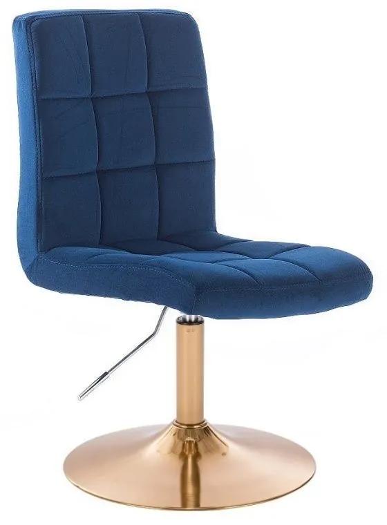 LuxuryForm DESIGN Stolička TOLEDO VELUR na zlatom tanieri - modrá