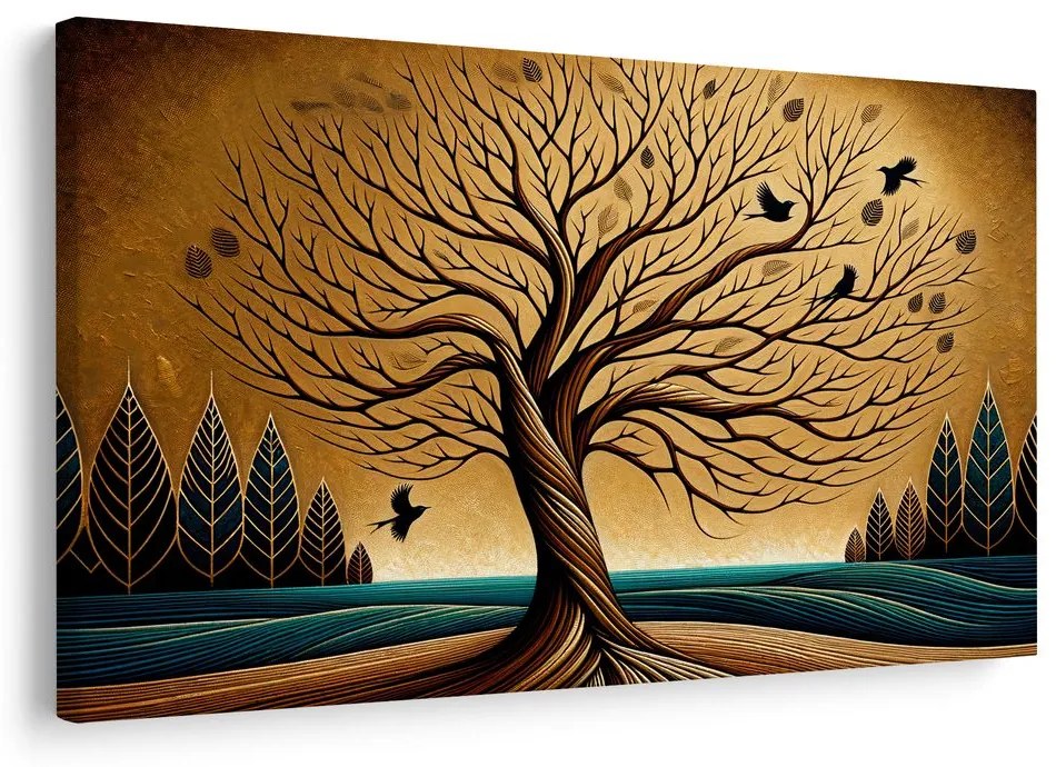 Obraz jesenný strom života s vtákmi