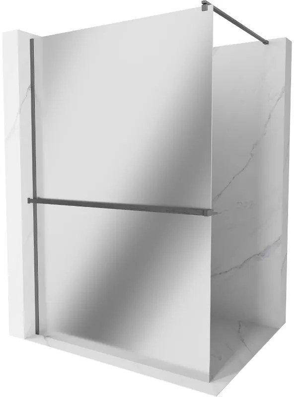 Mexen Kioto+, sprchová zástena Walk-In s poličkou a vešiakom 100 x 200 cm, 8mm sklo vzor zrkadlo, grafitový profil, 800-100-121-66-50