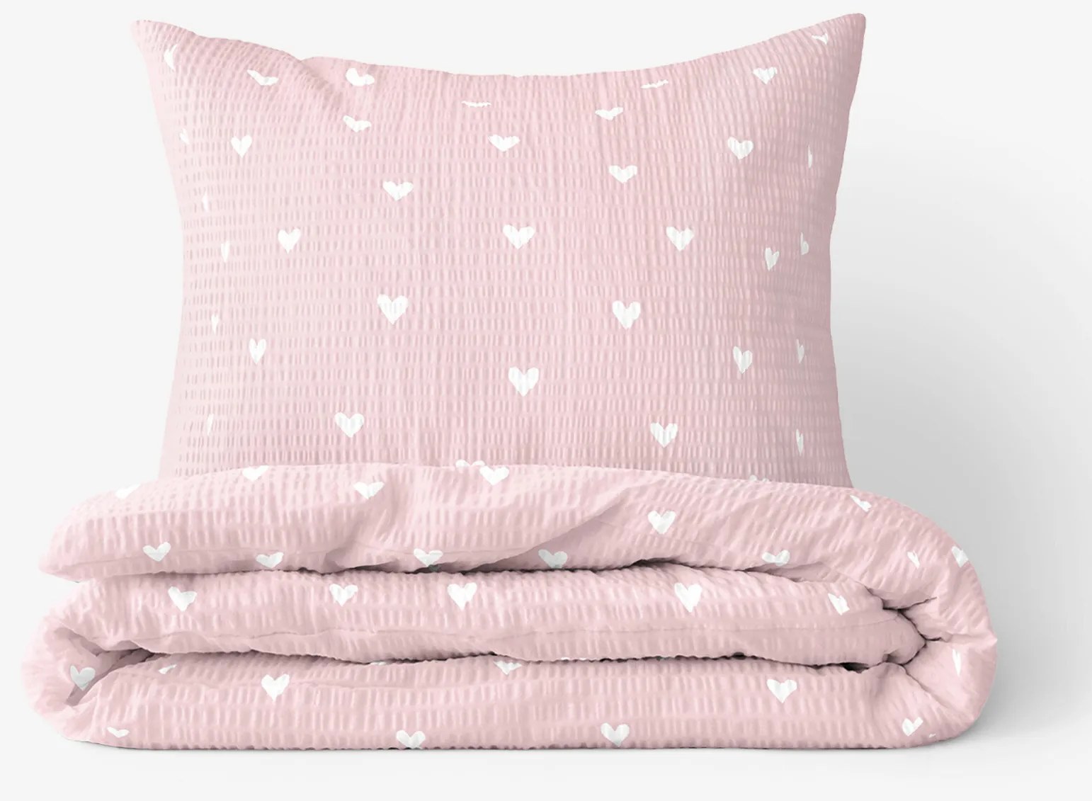 Goldea krepové posteľné obliečky - srdiečka na púdrovo ružovom 140 x 200 a 70 x 90 cm