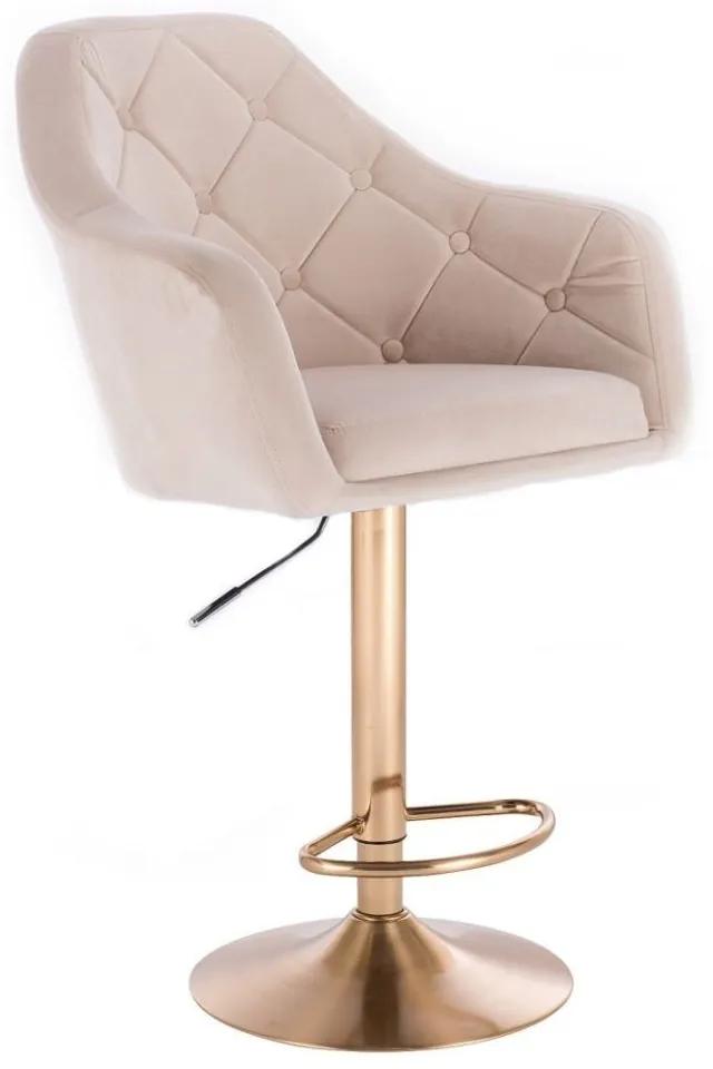 LuxuryForm DESIGN Barová stolička ANDORA VELUR na zlatom tanieri - krémová