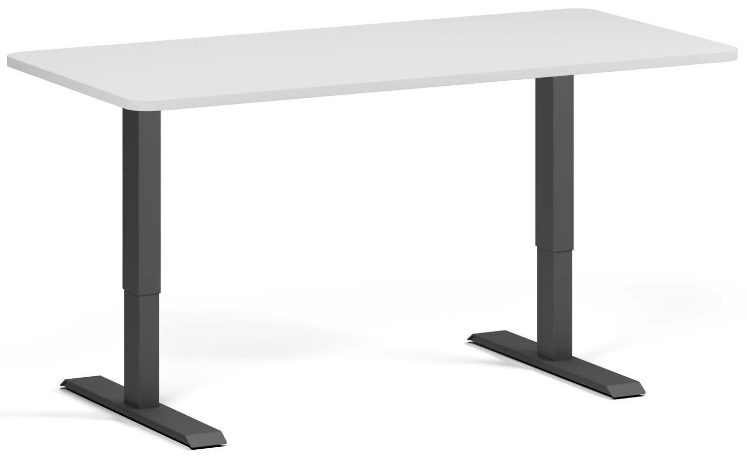 Výškovo nastaviteľný stôl, 160x80 cm, 1 motor, zaoblené rohy, čierna podnož, biela