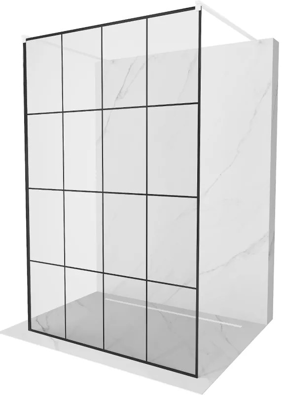 Mexen Kioto, sprchová zástena Walk-In 160 x 200 cm, 8mm sklo čierny vzor, biely profil, 800-160-002-20-77