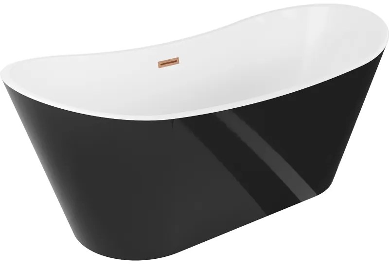 Mexen Montana, voľne stojaca vaňa 170 x 80 cm, biela-čierna, medený prepad, 52011708075-65