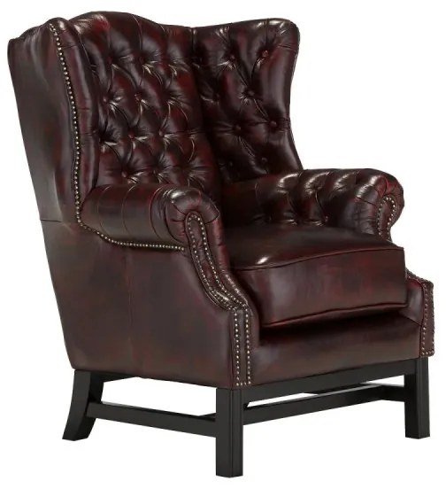 furniture-nabytek.cz - Masívne kreslo Chesterfield Kingsfield z pravej kože, hnedé – 89×79×104 cm