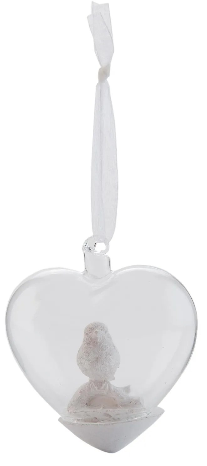 Závesné sklenené srdiečko s vtáčikom - 9 * 5 * 9 cm