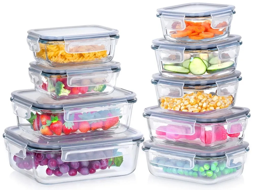 VILDE Sada 9 sklenených tesniacich dóz, krabičky na jedlo SKLO - LOCK&LOCK