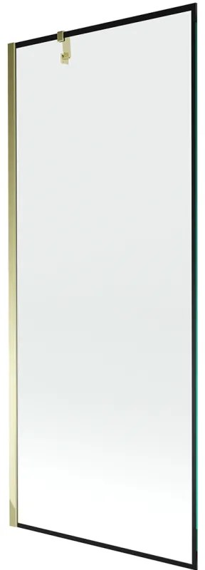 Mexen Next, vaňová zástena 1-krídlová 80 x 150 cm, fixné krídlo, 6 mm číre sklo s čiernym vzorom, zlatý profil, 895-080-000-00-70-50
