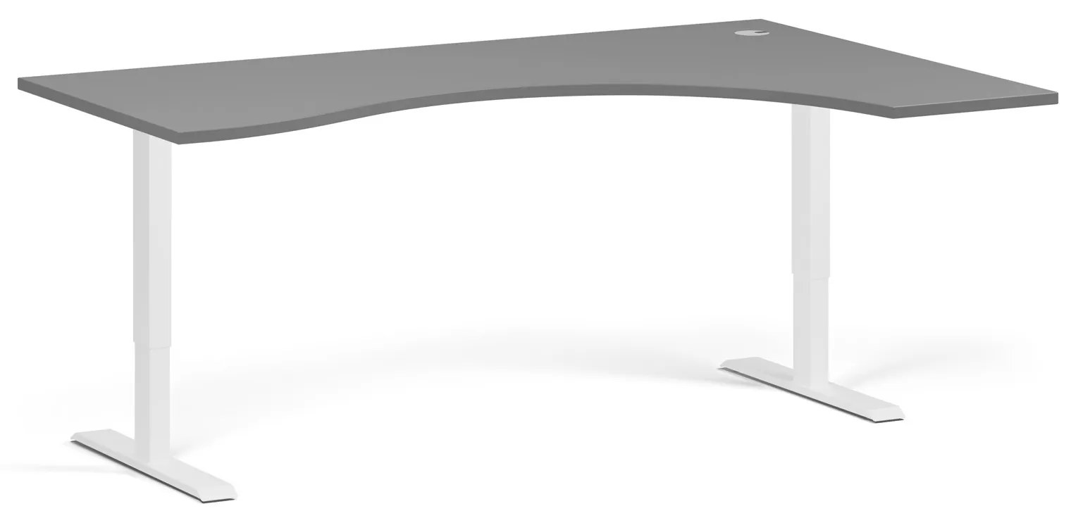 Ergonomický výškovo nastaviteľný stôl, 180x120 cm, 2 motory, L/P, biela podnož, grafit
