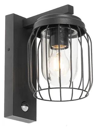 Moderná vonkajšia nástenná lampa čierna IP44 s pohybovým senzorom - Luc