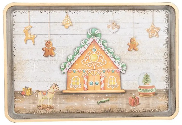 Podnos s perníkovou chalúpkou a perníčkami Gingerbread - 32*22*2 cm