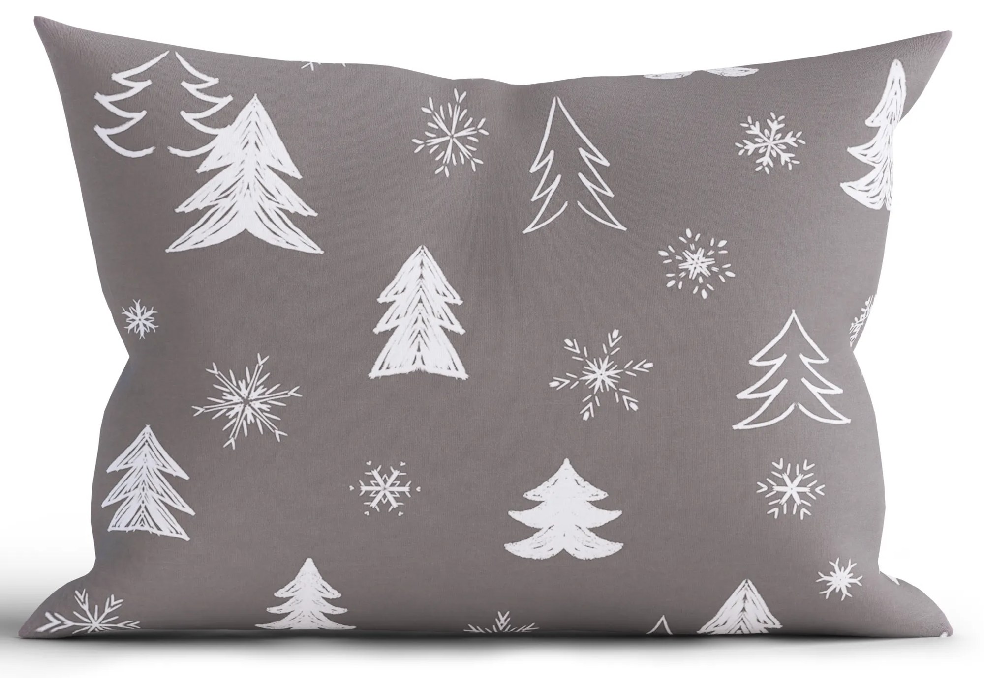 Vianočná bavlnená obliečka na vankúš Renforcé 50 × 70 cm - Stromčeky šedé
