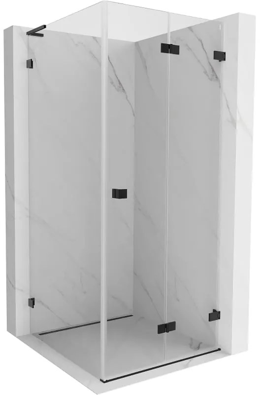 Mexen Lunar-F L, sklápací sprchový kút pravý 80 x 80 cm, 8mm číre sklo, čierny profil, 836L-080-080-70-00-P