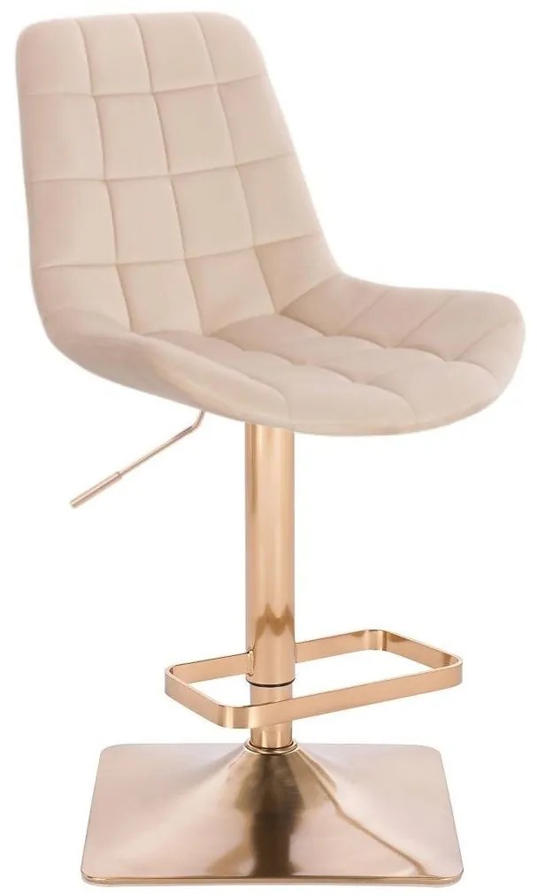 LuxuryForm DESIGN Barová stolička PARIS VELUR na zlatej hranatej podstave - krémová