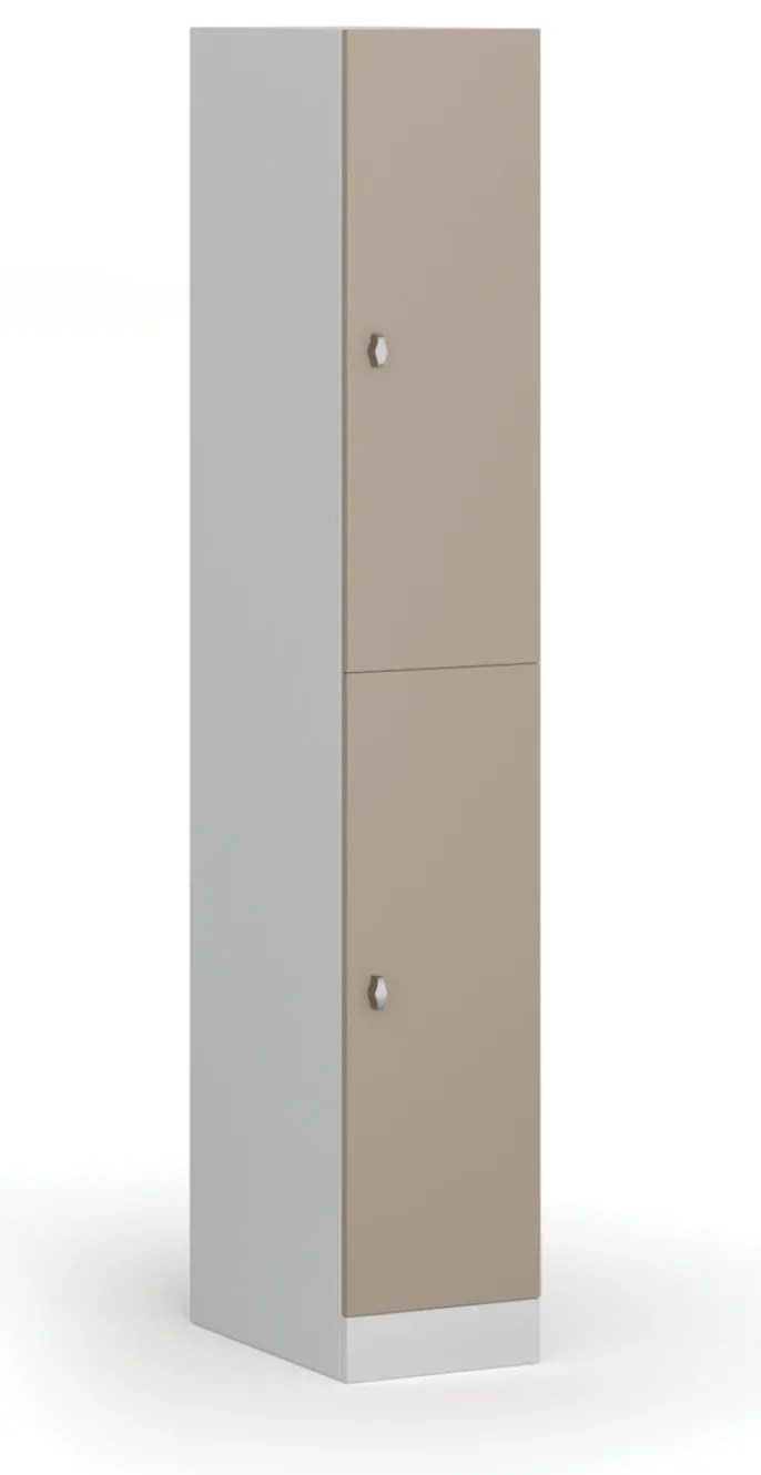Šatníková skrinka S1 s úložnými boxmi, 2 boxy, 1850 x 300 x 500 mm, demont, otočný zámok, béžové dvere