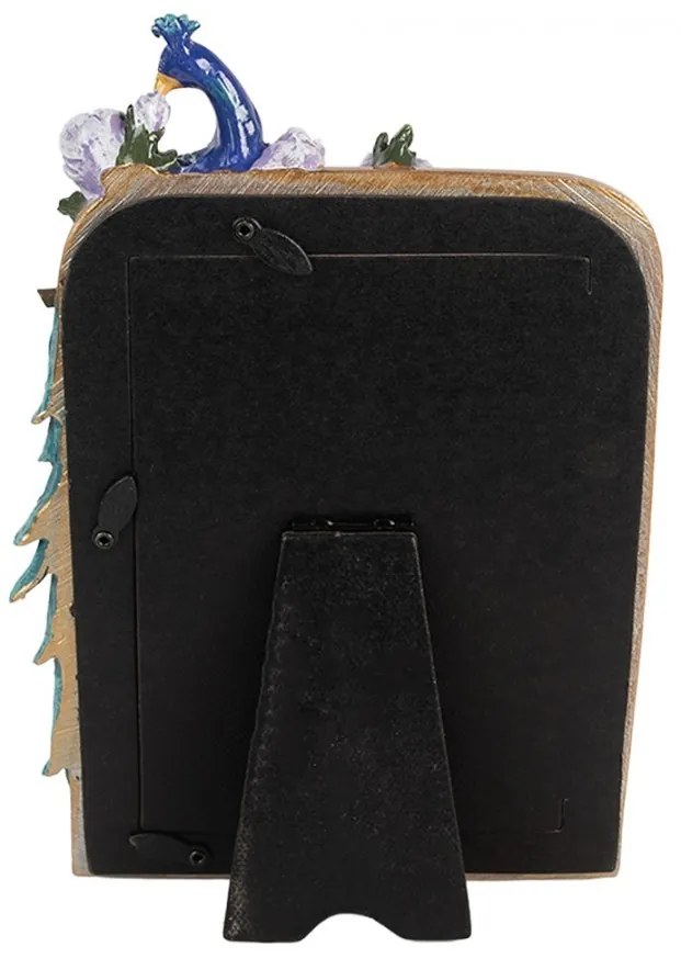 Ružový fotorámik zdobený kvetmi a pávom - 15*3*22 cm / 10*15 cm