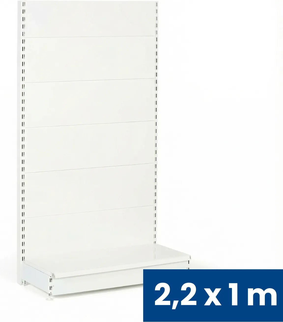 Predajný regál jednostranný, plné steny, 2200 x 1000 x 450 mm, základná, biela