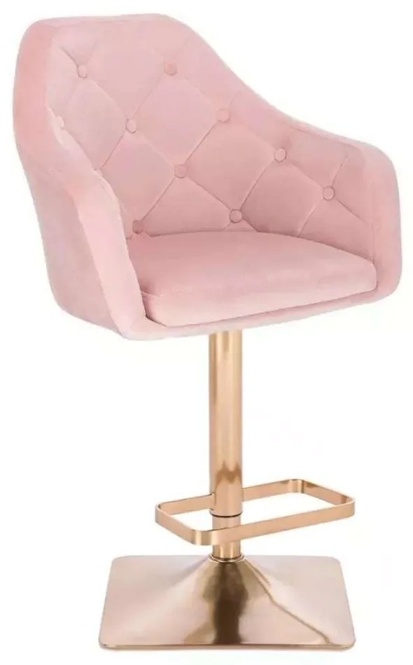LuxuryForm DESIGN Barová stolička ANDORA VELUR na zlatej hranatej podstave - svetlo ružová