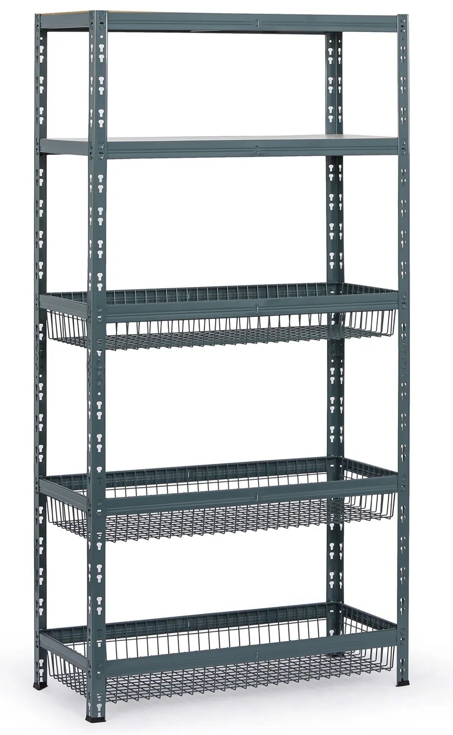 Policový regál s košmi, 1790 x 900 x 400 mm, nosnosť 175 kg, 2 police + 3 koše