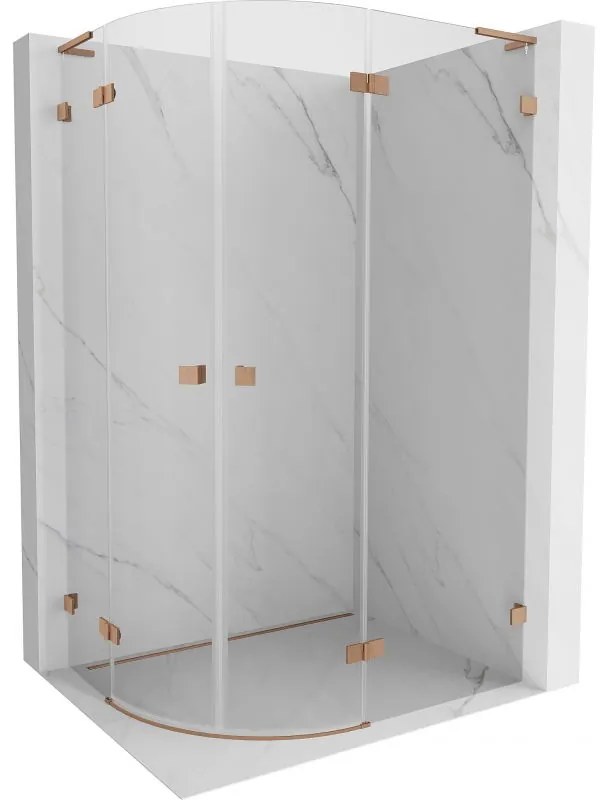 Mexen Lunar, L polkruhový sprchový kút naklápací vpravo 80 x 70 cm, 8mm číre sklo, profil medená matná, 833L-080P-070L-65-00