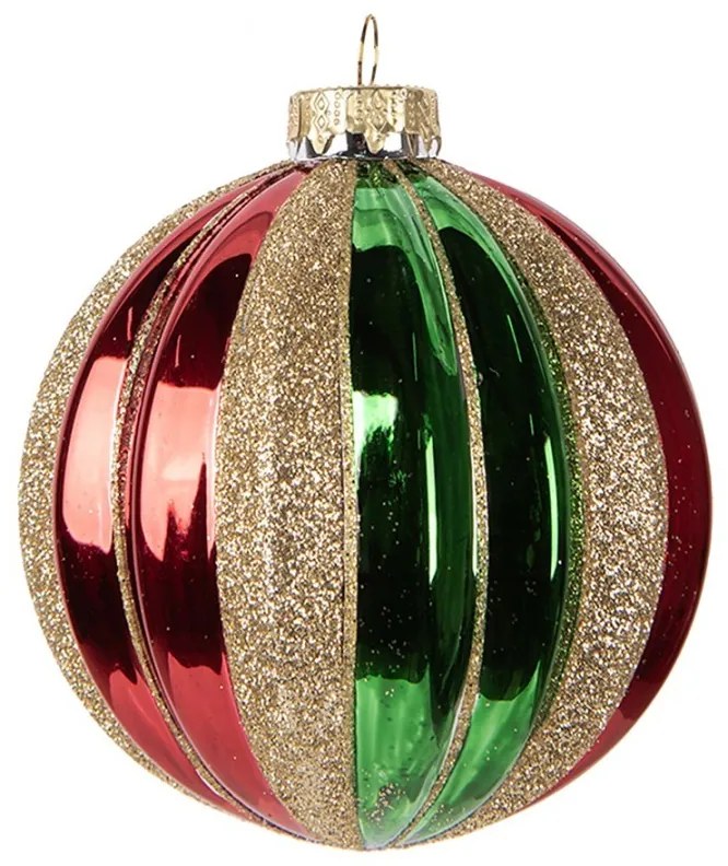 Červenozelená zlatá sklenená ozdoba gule - Ø 10*11 cm Červenozelená zlatá sklenená ozdoba gule - Ø 10*11 cm