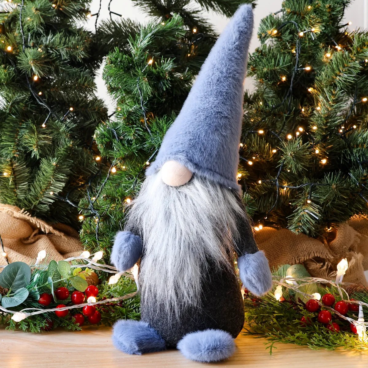 Vianočná dekorácia Trpaslík, výška: 39 cm, modrá