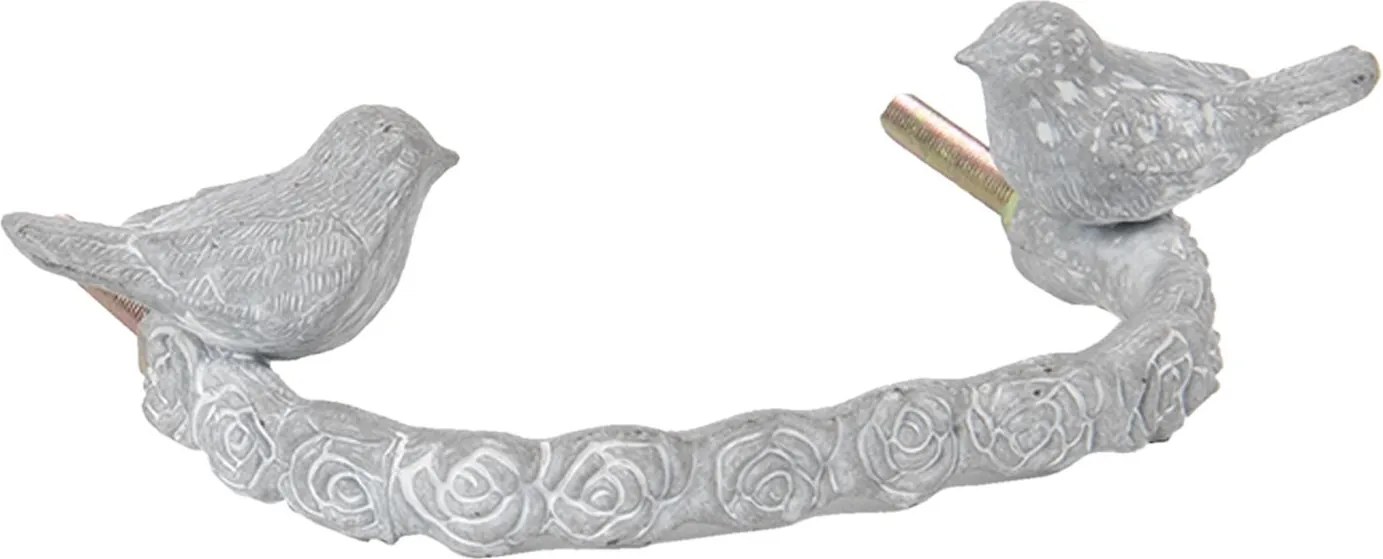Šedá kovová úchytka s vtáčikmi - 13*3*8 cm