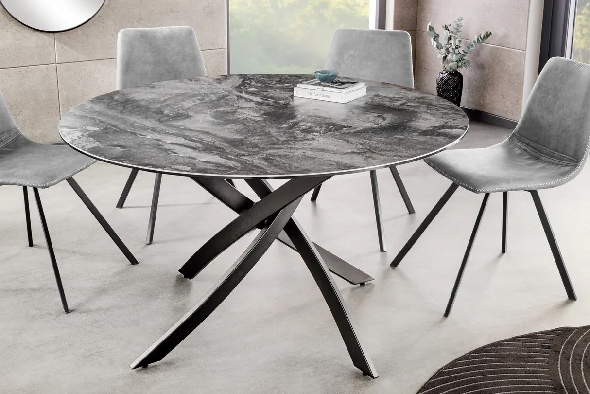 Jedálenský stôl ALPINE – okrúhly, keramická doska, taupe 120 cm, výška 76 cm