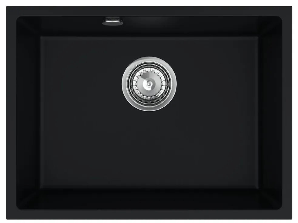 Sink Quality Crypton 60, kuchynský granitový drez 535x400x205 mm + chrómový sifón, čierna, SKQ-CRY.C.1KBO.60.X