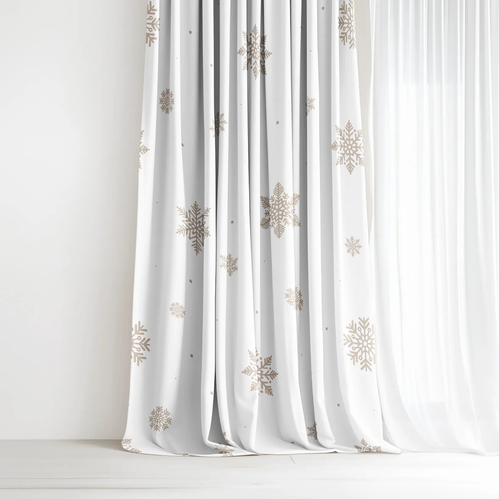 Goldea vianočný bavlnený záves - snehové vločky na bielej 140x150 cm