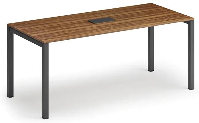 Rokovací stôl PRIMO SQUARE, 180x80 cm, orech + stolná zásuvka TYP II, čierna