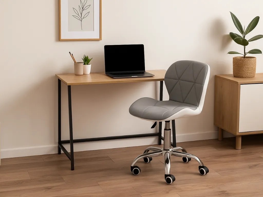 Set do pracovne stôl TAYLOR SONOMA 100x50 cm + kreslo AVOLA z eko kože sivo-biele