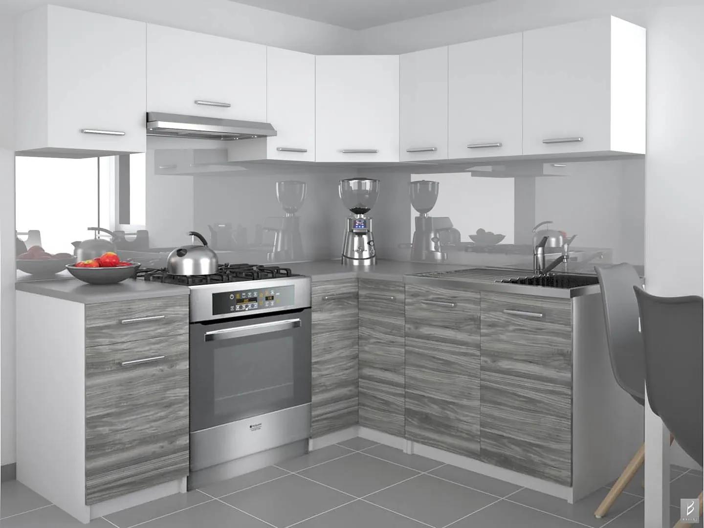 Kuchynská linka Belini 360 cm biely mat / šedý antracit Glamour Wood s pracovnou doskou Lidiauniqa TOR LIDIAUNIQA3/4/WT/WTGW1/0/E