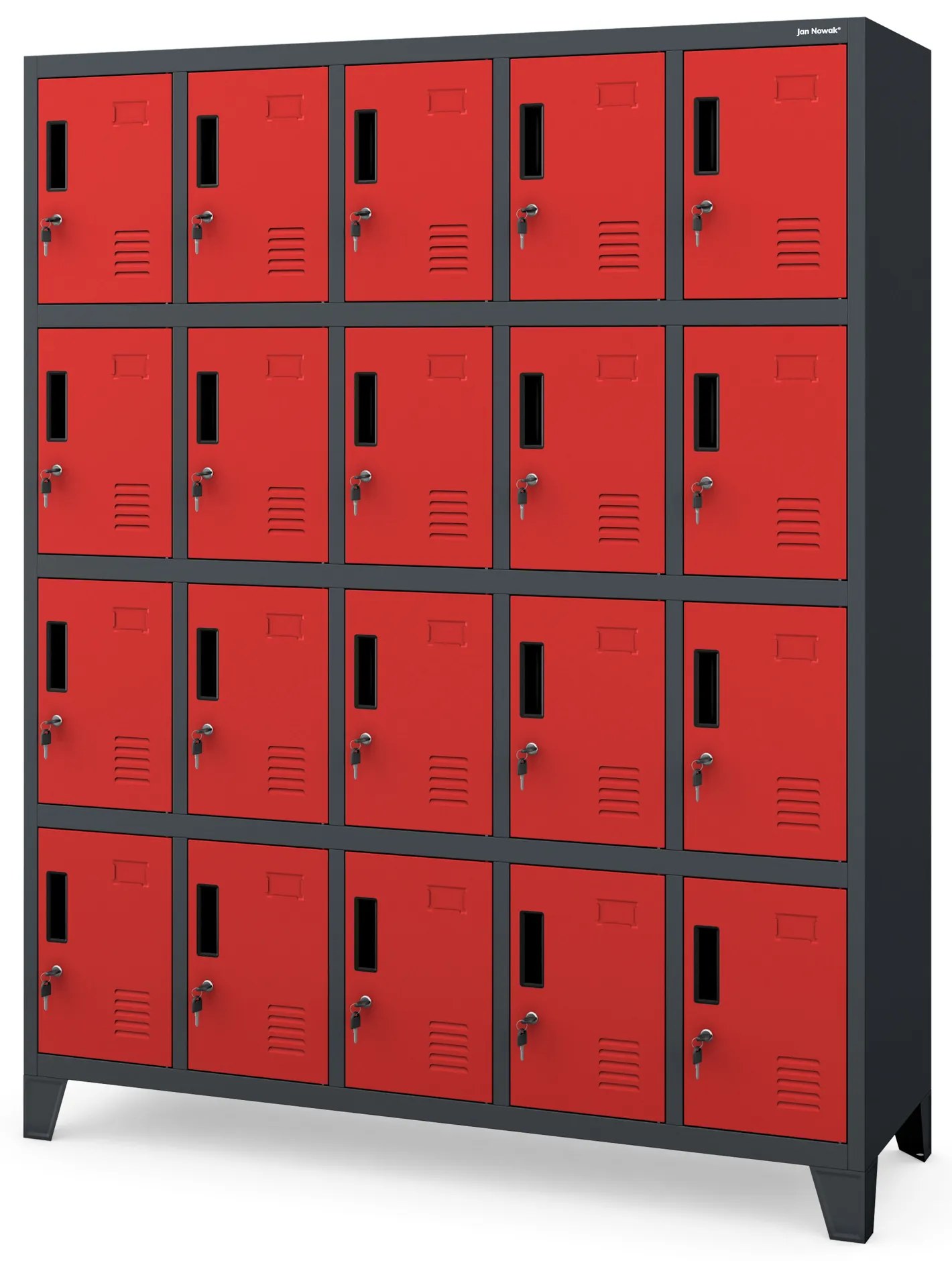 Kovová šatníková skriňa ROBERT 1360 x 1720 x 450 mm, antracitovo-červená