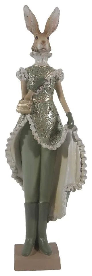 Zelená dekorácia zajačia dáma s kabelkou - 11*8*33 cm