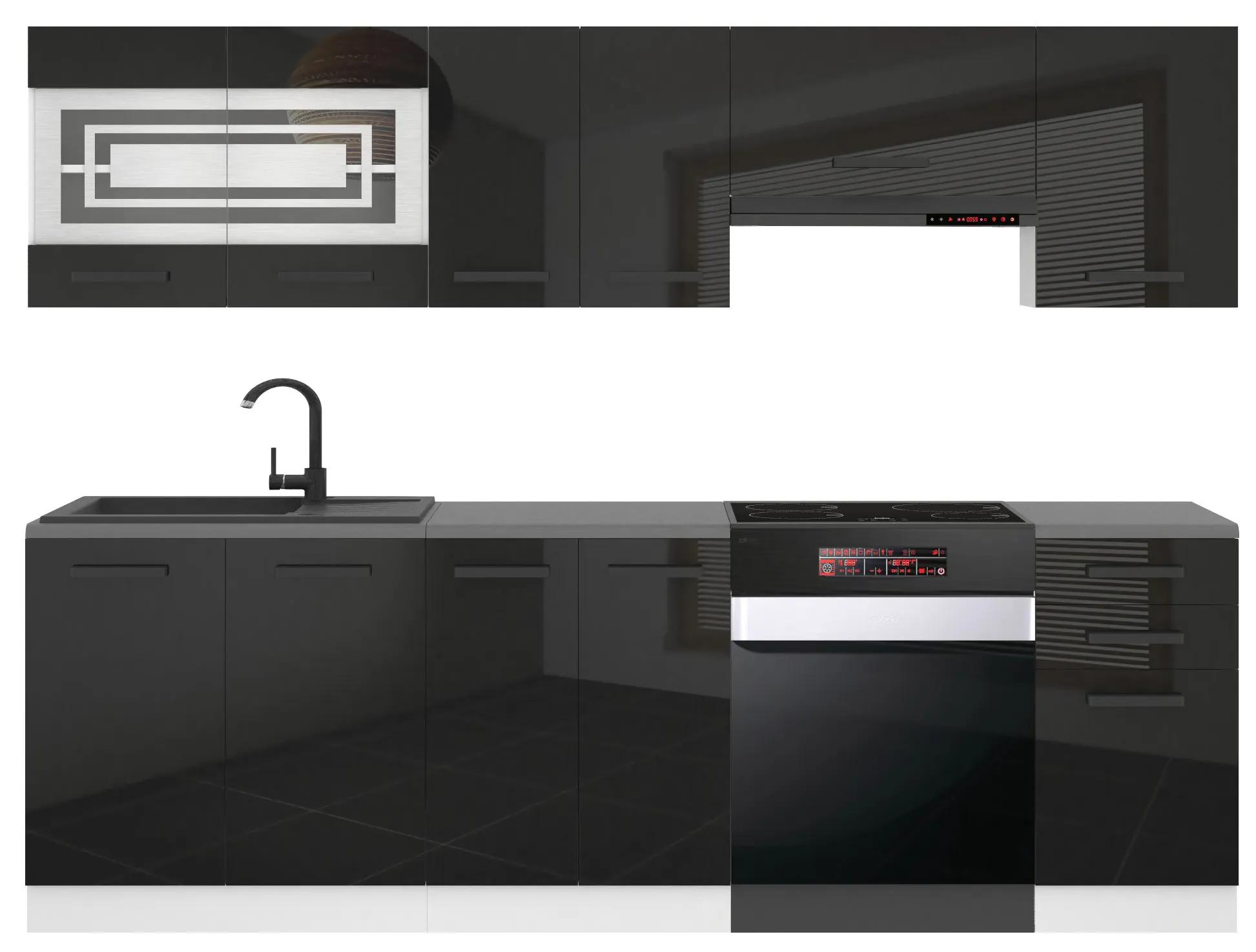Kuchynská linka Belini Premium Full Version 240 cm čierny lesk s pracovnou doskou LILY