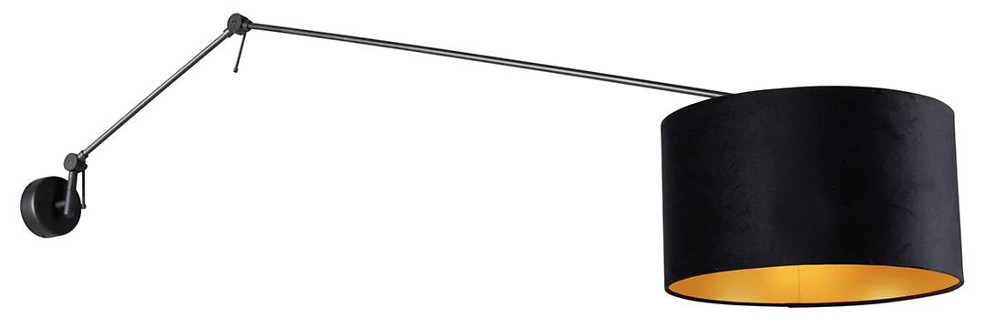 Nástenná lampa čierna s čiernym zamatovým tienidlom 35 cm nastaviteľná - Blitz