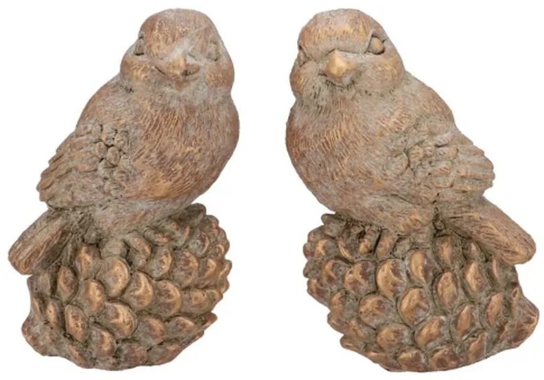 2ks zlatá antik cementová dekorácia vtáčik Bird Gold - 9*7*13 cm