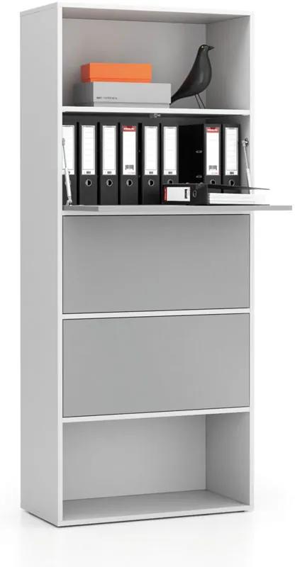 PLAN Vysoký kancelársky policový regál LAYERS, 3 boxy, 800 x 400 x 1905, biela / sivá