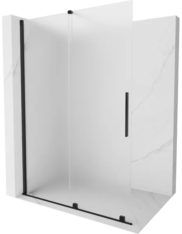 Mexen Velar, sprchová zástena s posuvnými dverami Walk-in 140 x 200 cm, 8mm sklo námraza, čierna matná, 871-140-000-33-70