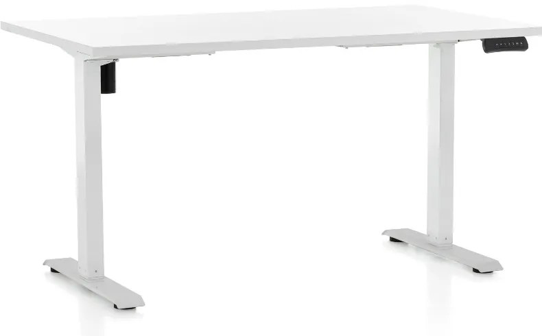 Výškovo nastaviteľný stôl OfficeTech B, 140 x 80 cm, biela podnož, biela