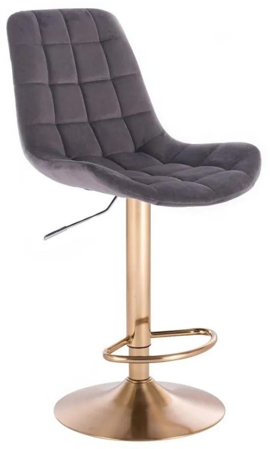 LuxuryForm DESIGN Barová stolička PARIS VELUR na zlatom tanieri - šedá