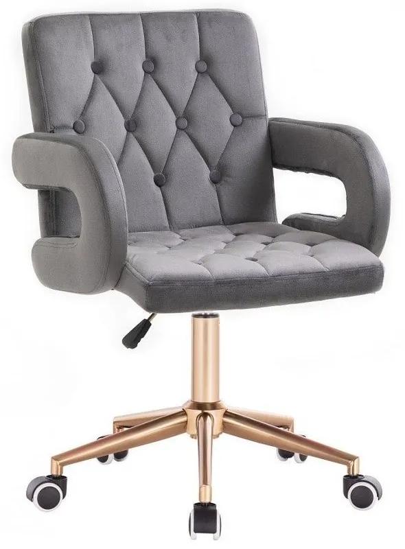 LuxuryForm DESIGN Stolička BOSTON VELUR na zlatej základni s kolieskami - šedá