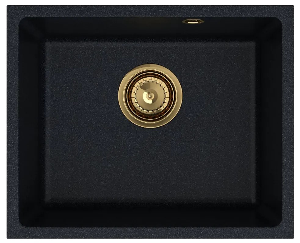 Sink Quality Crypton 55, kuchynský granitový drez 460x375x205 mm + zlatý sifón, čierna škvrnitá, SKQ-CRY.B.1KBO.55.XG